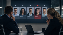 Infographic showing types of hiring fraud risks in enterprise talent pipelines including credential fraud, proxy interviewing, and AI-generated applications