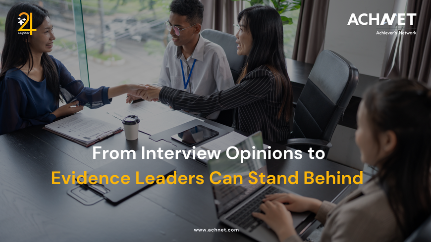 Evidence-based hiring framework transforming interview opinions into structured candidate evaluation data