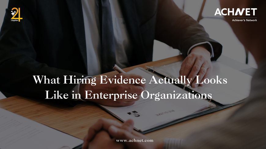 Enterprise hiring team reviewing structured interview evidence and hiring data