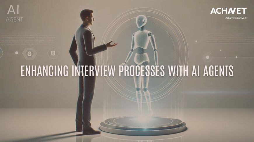 Illustration of an AI-powered agent conducting a virtual interview, representing ACHNET’s AI Agent iJupiter© automating and optimizing the hiring process.